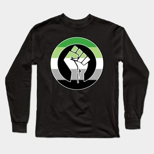 Black Lives Matter Fist Circled LGBTQ Flag Aromantic Long Sleeve T-Shirt